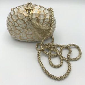 Timmy Woods Beverly Hills White/Gold Wood Handbag